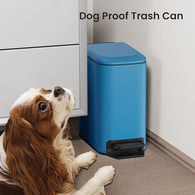 Cesun Small Bathroom Trash Can with Lid Soft Close, Step Pedal, 6 Liter / 1.6 Gallon Stainless Steel Garbage Can with Removable Inner Bucket, Anti-Fingerprint Finish (Blue)