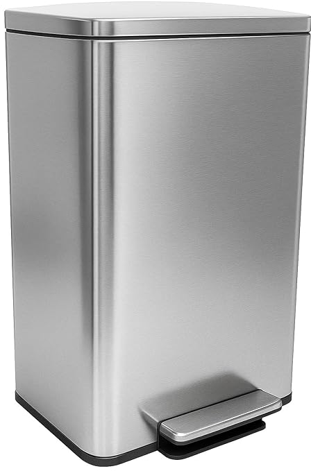 SIMPLI-MAGIC 50 Liter / 13.2 Gallon Soft-Close, Smudge Resistant Trash Can with Foot Pedal and Built in Filter- Stainless Steel, Sleek Finish