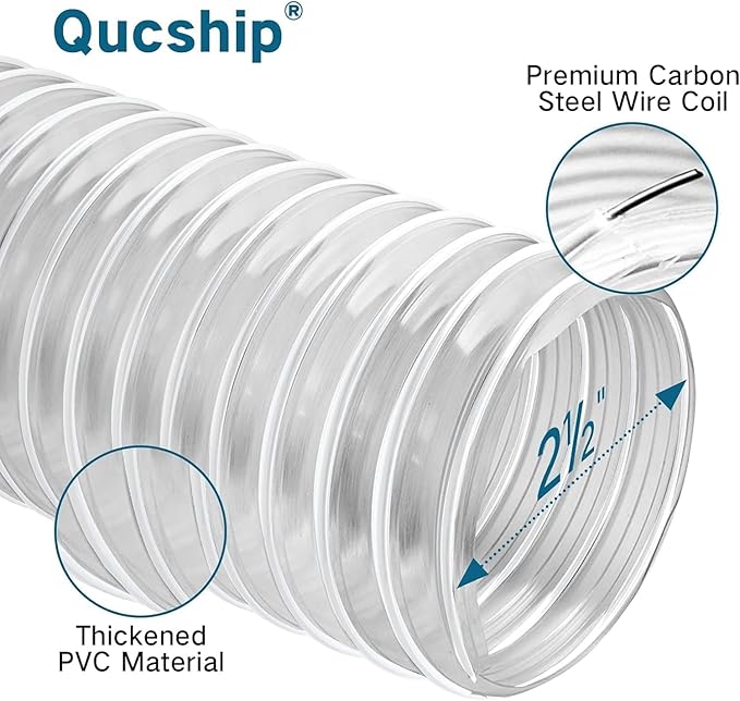 PVC Dust Collection Hose 4" x 20', Heavy Clear PVC Fume Hose Puncture Resistant with Carbon Steel Wire Coil for Woodworking, Workshops, Dust Collection Systems
