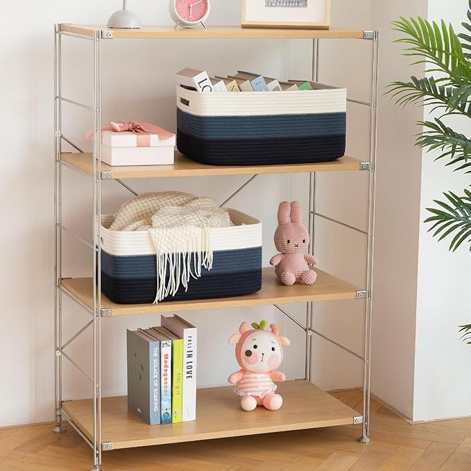 Large Storage Basket for Organizing, Woven Rope Basket for Shelves, Closet Organizer Bins for Clothes, Blanket, Toys, Baby Nursery Storage, 17.7" x 13" x 7.87", 2 Packs Gradient Blue