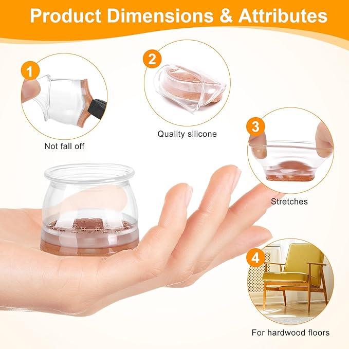 CHUNZEXI 16 Pack Chair Leg Floor Protectors for Hardwood Floors, Silicone Felt Covers Pads Caps, Protect Wood Furniture Feet Floors Noise Reduce and Scratch (Universal Small & Clear)