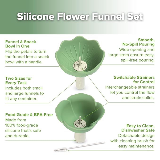 Haakaa Silicone Flower Funnel Set – Small Funnels for Filling Small Bottles, Funnels for Kitchen Use Filling Bottles, Kitchen Funnel Set, Kitchen Gadgets Accessories