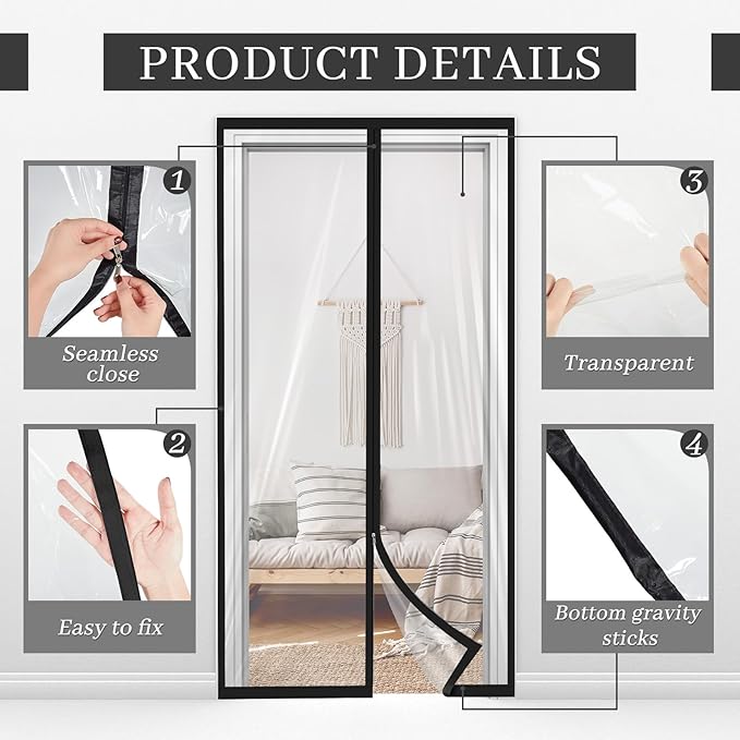 Amylove Zipper 34 x 80 Inch Dust Barrier Door Kit Construction Door Barrier 2.8 x 6.7 ft Reusable Plastic Curtain Cover Containment Standard Doorway Temporary Wall Screen Sheeting for Bathroom Hallway