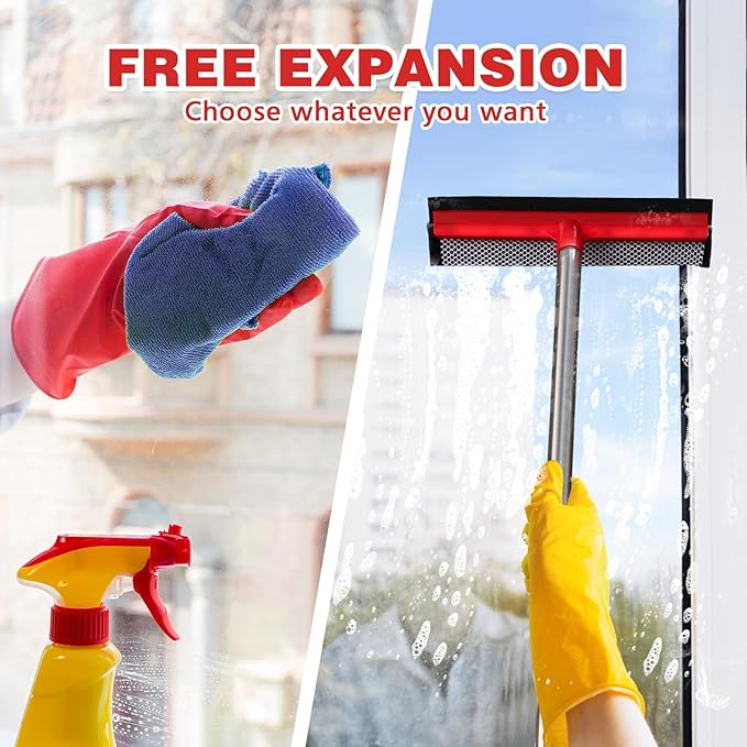 2 in 1 Standard Window Squeegee, Home Window Cleaner with 59" Poles,Washing Squeegee Suit for Glass Door Cleaner, Multi-Use Car Windshield Cleaning Tool with Long Handle for High Outdoor Windows