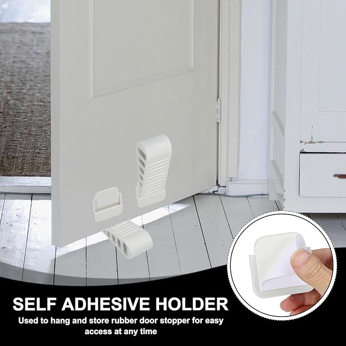 PATIKIL Rubber Door Stoppers for Bottom of Door, Door Wedge Stopper with Holder Sturdy Stackable Doorstop Wall Protector for Home Office Floor Concrete Tile, White