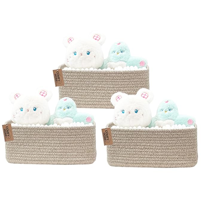 COMFY-HOMI 11.5"x7.5"x4.7" Storage Baskets for Organizing | Cotton Rope Woven Basket | Toy Storage Bin Box | Basket for Shelves, Closet Organizer Bin, Decorative Closet Shelf, 3 Pack, all brown
