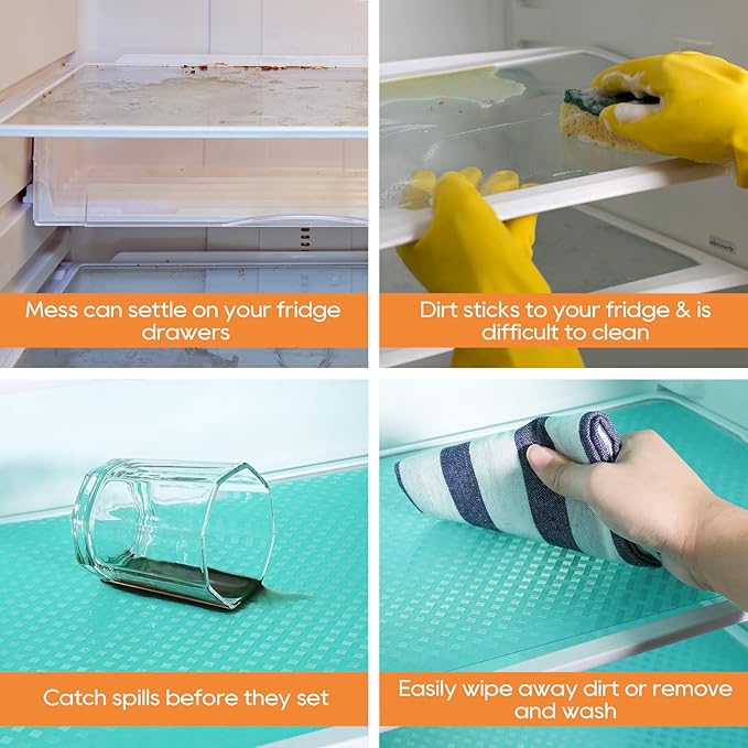Blue Shelf Liners for Kitchen Cabinets Refrigerator Liners Waterproof & Oil-Proof Kitchen Cupboard Liner Drawer Mats EVA Material Non Adhesive Fridge Liner for Shelves 23.6 x 236.2 Inches