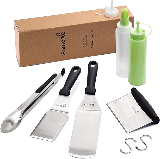 Metal Spatula Set Stainless Steel and Scraper - Professional Chef Griddle Spatulas Set of 6 - Heavy Duty Accessories Great for Cast Iron BBQ Flat Top Grill Skillet Pan