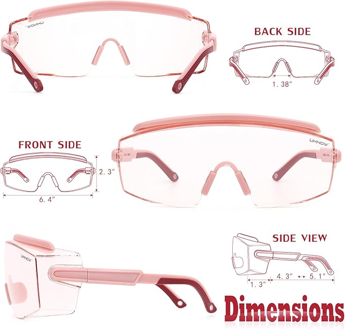 UKNOW Safety Goggles Over Glasses, Safety Glasses Anti Fog Wraparound Eye Protection, Protective Eyewear ANSI Z87.1