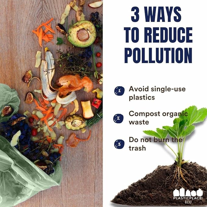 Plasticplace 12-16 Gallon Compostable Trash Bags │ 1Mil │ Green Tint Garbage Can Liners │ 24” x 33” (100 Count)