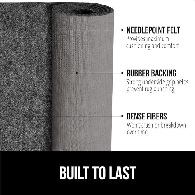 GORILLA GRIP Felt and Natural Rubber Stay in Place Slip Resistant Rug Pad, 1/4in Thick, 9x12 FT Protective Padding Under Area Rugs, Cushioned Gripper Pads, Carpet Runners, Hardwood Floors Protection