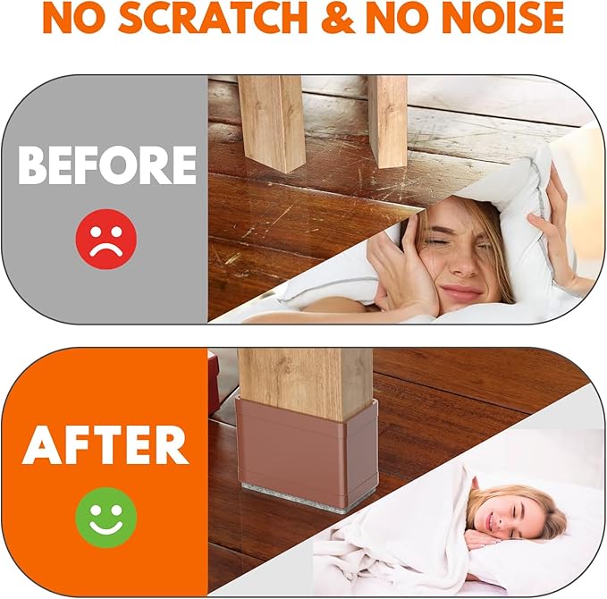 Rectangle Chair Leg Protectors for Hardwood Floors,16 PCS Silicone Covers to Protect Wood Tile Floors Felt Pads Furniture Leg Caps Reduce Noise. Easy to Move.(Brown,0.5 x 1.5 Inch,Rectangle)