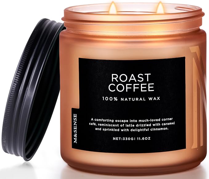 M&SENSE Coffee Candles Scented Strong, 2 Wick 11.6oz 70 Hours Burning Time Organic Natural Soy Wax Candle for Bedroom Kitchen Home Decor, Housewarming Gift for Men and Women