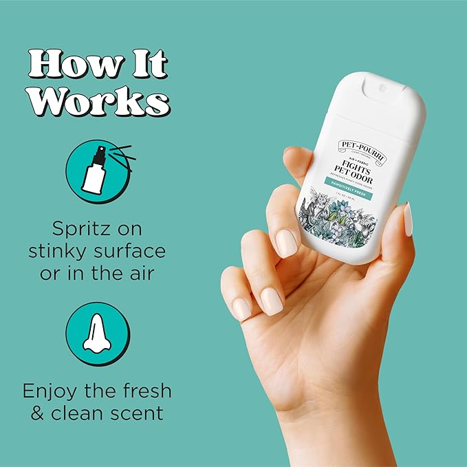 Poo-Pourri Pawsitively Fresh Pocket Deodorizer Spray – Dog & Cat Odor Remover – Plant Based Ingredients – Vet Recommended – Great for Air, Carpet, Fabric, Litter Box, Urine & Strong Pet Odors