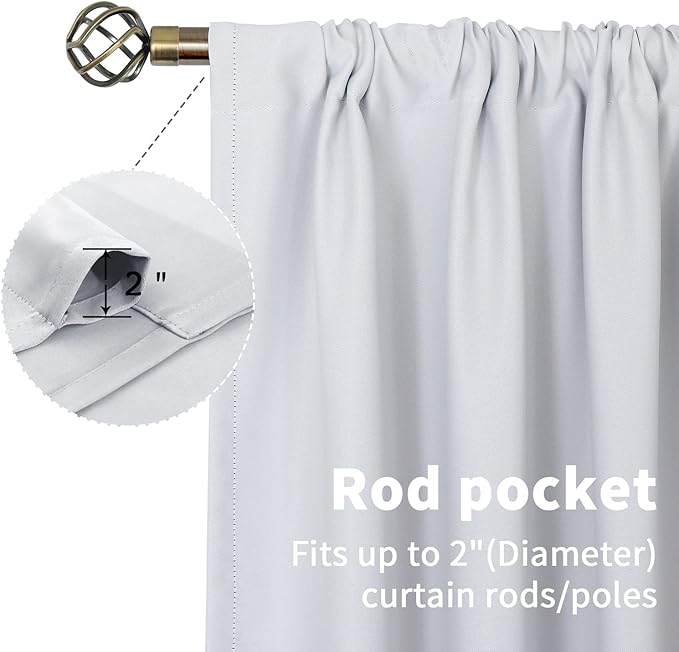 BGment Rod Pocket Room Darkening Curtains for Bedroom 72 Inches Long - Thermal Insulated Blackout Curtain Drapes for Living Room, 52 x 72 Inch, 2 Panels, Greyish White