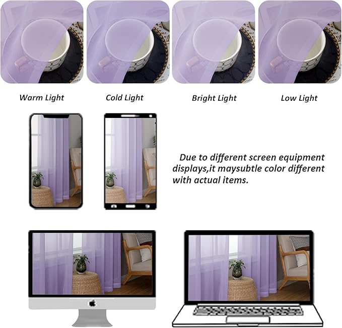 Chyhomenyc Sheer Valances for Windows 2 Pack, Small Window Curtains for Living Room Bathroom Cafe Laundry Basement, Modern Top Dual Rod Pocket Voile Curtain, 42W x 18L inches, Lilac