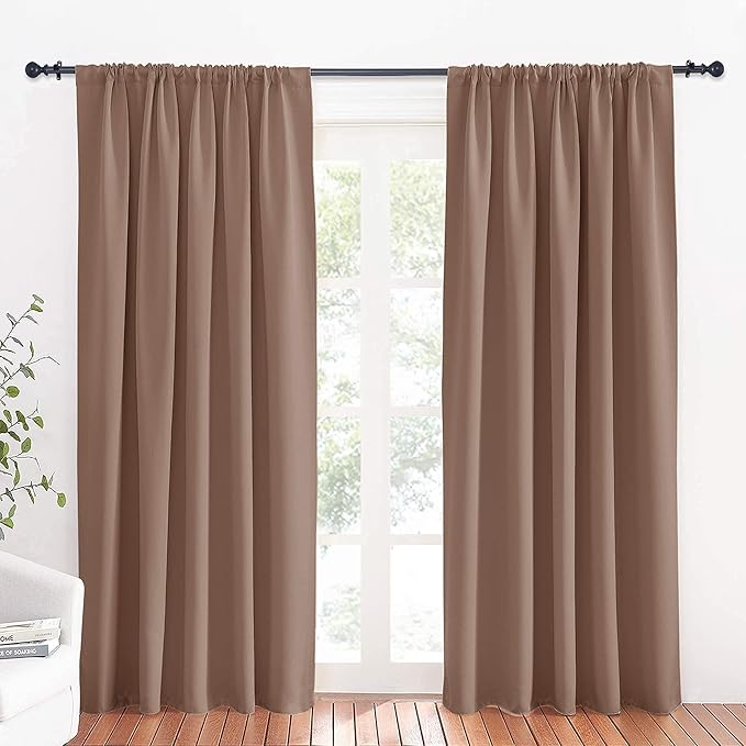 RYB HOME Large Curtains for Living Room 84 inches Length, Blackout Privacy Room Divider Curtains for Doorway Closet Basement Patio Door Bay Window, W 70 x L 84, Mocha, 2 Panels