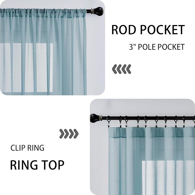 Tollpiz Small Sheer Door Curtain Closet Linen Textured Curtain Sheers Doorway Light Filtering Voile French Door Rod Pocket Curtains Patio Door, 25 x 40 inches Long, Dusty Blue, Set of 1 Panel