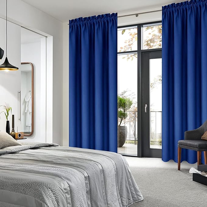 DWCN Blackout Curtains Room Darkening Thermal Insulated Bedroom Curtains Window Curtain Panels, 38 x 84 inches Long, Set of 2 Classic Blue Rod Pocket Drapes
