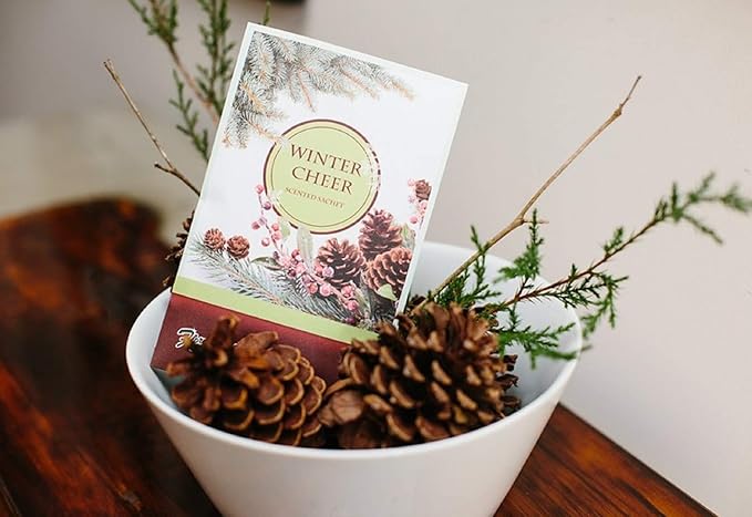 Floral Simplicity Winter Cheer Scented Sachets Pack of 3, Fall & Winter - Long-Lasting Scented Bags, Home Fragrance, Air Freshener & Deodorizer for Closet, Room, Drawer, or Cars, Made in USA