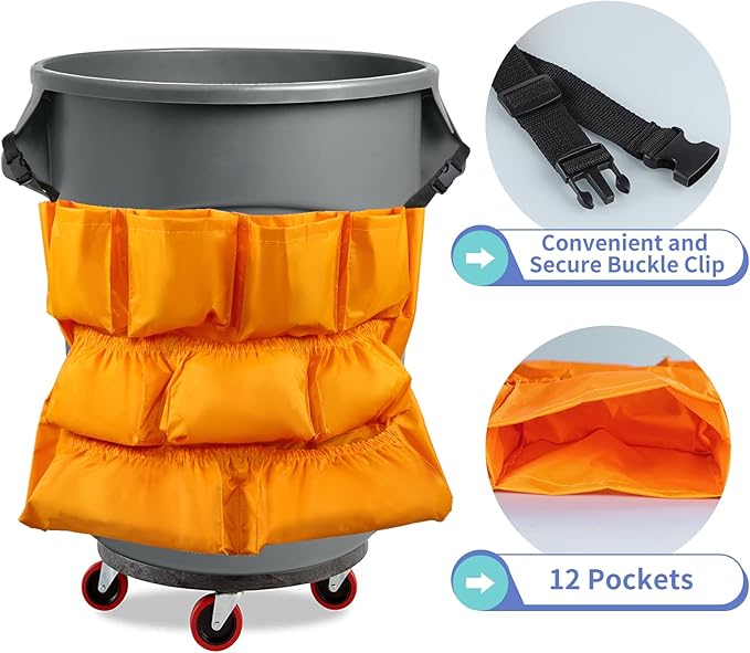 MOLIGOU 12 Pockets Trash Can Caddy Bag, Garbage Bin Caddy Organizer for Cleaning Tools and Supplies, Fits 20-44 Gallon Can