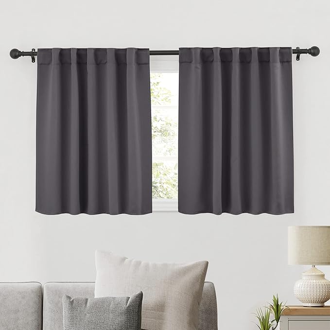 RYB HOME Bathroom Curtains Blackout - Thermal Insulating Privacy Small Window Curtains Short for Bedroom Basement Kitchen Kids Nursery Closet Cabinet, Wide 42 x Long 30 inches, 2 Panels, Grey