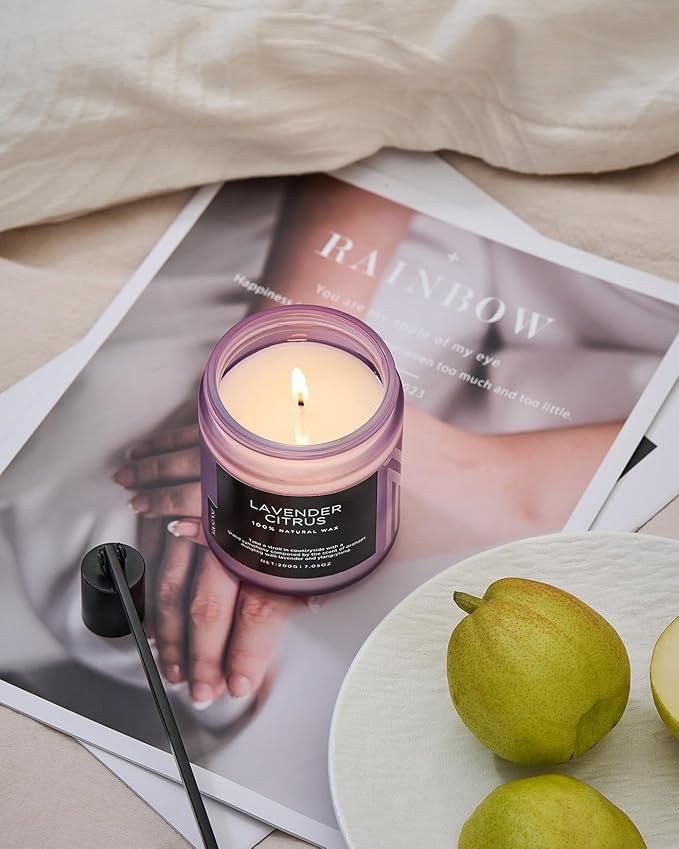 M&SENSE Lavender Citrus Scented Candle, Natural Soy Wax for Home Scented, Stress Relief 7.05oz 50H Burn Time Aromatherapy Candle Gift for Mom Friends Teacher & Spa Bath Yoga