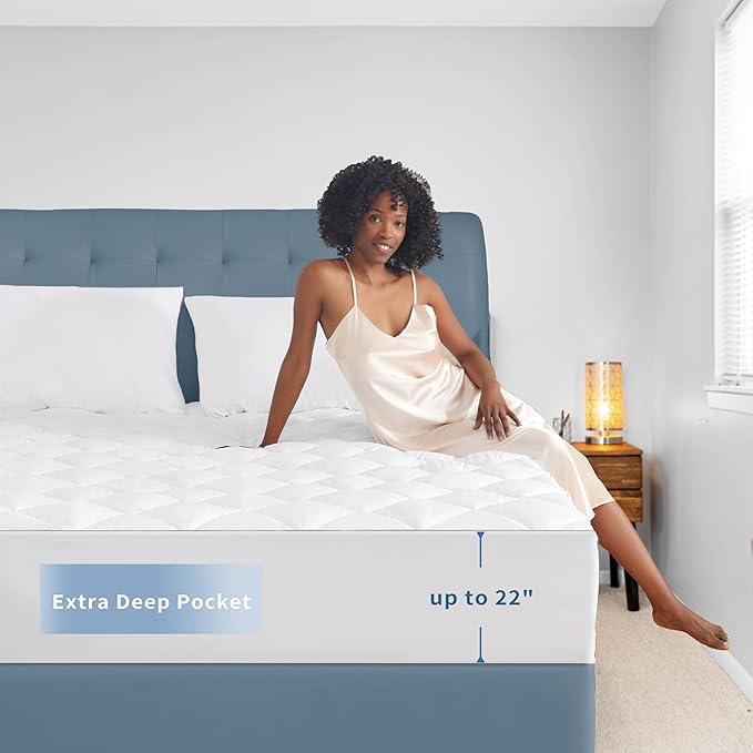 Sunflower Quilted Mattress Protector, Pad, Cotton King Cover Waterproof, Extra Deep Pocket Thin Version, Hypoallergenic Soft Durable, White, King 78''x 80'', (SFWFMPK)