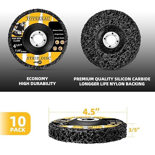 10 Pack 4.5 inch Strip Discs for Angle Grinder, Wire Stripping Wheel Paint Remover for Metal Surfaces, Abrasive Wheels Grinding Discs for Rust Welds Oxidation (4-1/2" x 7/8")