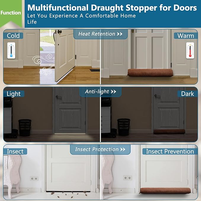 Triangle Under Door Draft Stopper 32 inch Weighted Draft Blocker Bottom Seal Noise Air Guard for Doors and Windows, Brown