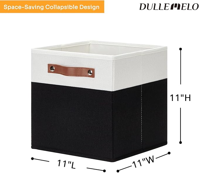 DULLEMELO Storage Cubes 11 inch,Cube Storage Bins with Handles for Organizing,Fabric Storage Baskets for Shelves Nursery Closet Home Organization (White&Black-4 Pack)