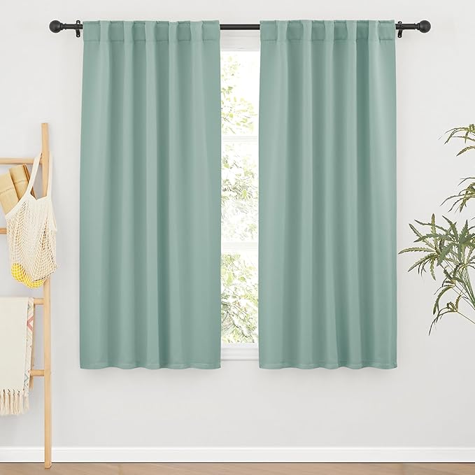 RYB HOME Aqua Blackout Curtains for Bedroom 63 inches Long - Thermal Insulated Curtains and Drapes Privacy Shades for Living Room Farmhouse Closet, W42 x L63 inch, 2 Panels