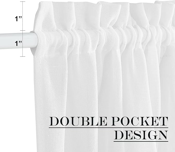 NICETOWN Faux Linen French Door Curtain for Window Sidlight Curtains 72 Inches Long Rod Pocket Kitchen DoorLight-Filtering Privacy Window Decor with Tieback, 12 inch Wide, 1 Panel, White