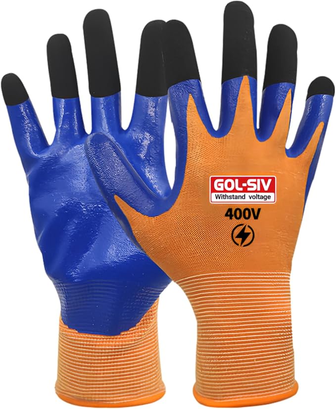 Electrical Gloves For Men - 400V Low Voltage Insulated Electrician Safety Gloves,Flame Retardant,Arc Resistant,Anti Slip Rubber Work Gloves(Large)