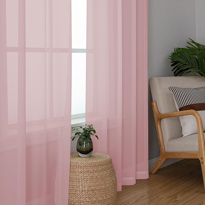 Chyhomenyc Sheer Curtains 45 Inch Long 2 Panels, Short Voile Drapes for Dinning Small Windows Bathroom Living Room Bedroom, Rod Pocket, 42Wx45L Inches, 2PCS, Blush Pink