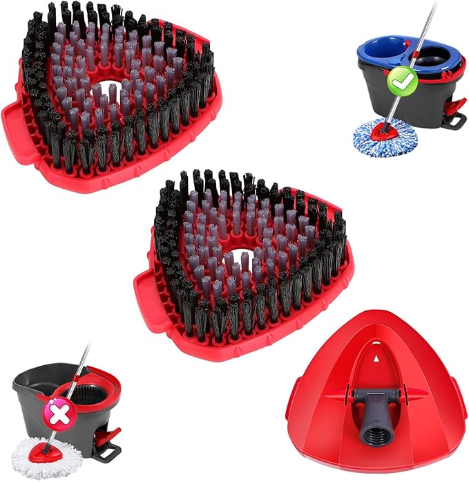2 Pcs Full-Coverage Spin Mop Scrub Brush Heads and 1 Mop Base Part Replacement with Oceda RinseClean 2-Tank System,Hard Bristle Cleaning Brush for Bathroom Kitchen Tile