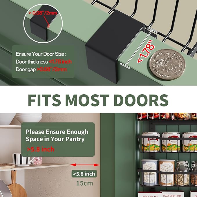 Over The Door Organizer，8-Tier Over The Door Pantry Organizer with Adjustable Baskets，Metal Hanging Pantry Organizers and Storage for Kitchen, Back of Door Seasoning Rack (Black)