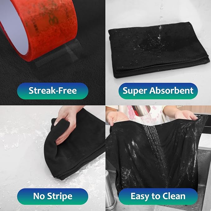 Newwiee 6 Pcs Extra Large Microfiber Cleaning Cloth 30" x 20" Washable Reusable Microfiber Towel Streak Free Lint Free Cloth for Cleaning Home Glass Office Window Bathrooms (Black)