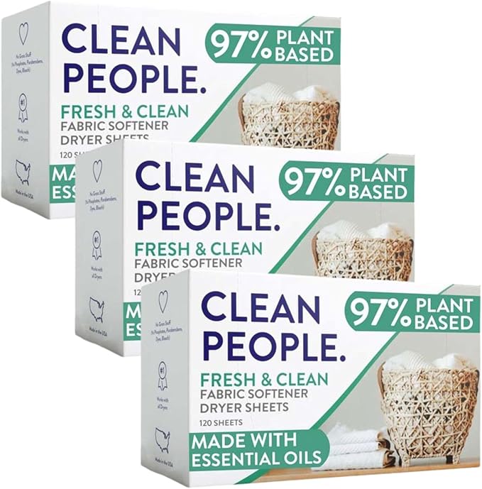 The Clean People Fabric Softener Sheets - Dryer Sheets - Softens & Removes Static - Vegan Laundry Softener With Essential Oils - Fresh 360 Pack