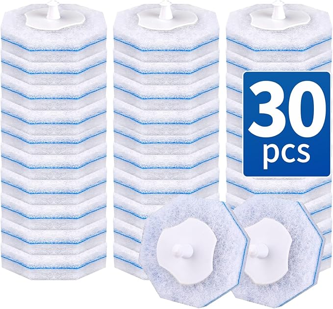 30 Count Disposable Toilet Brush Heads, Toilet Bowl Wand Refills for Toilet Cleaning, toilet scrubber refill，disposable toilet brush headrefills，Toilet Cleaning Sponges Heads for Bathtub, Floor, Drain