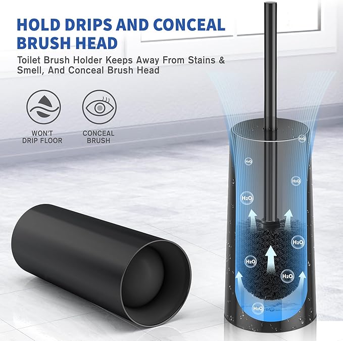 Toilet Brush and Holder, 2 Pack Toilet Brush Stainless Steel, Toilet Bowl Brush for Bathroom Toilet-Ergonomic, Elegant,Durable (Black)