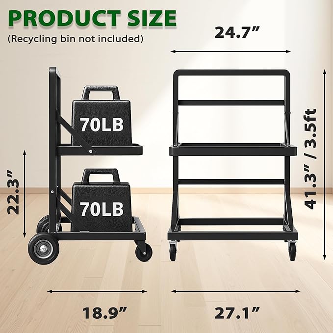 Recycling Cart,2-Tier Recycle Bin Cart with Wheels,Holds up to 140 Lbs,Rolling Utility Organizer for Garbage Sorting,Warehouse and Garage (Black)