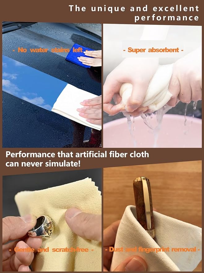 Eyeglass Cleaning Cloth Natural Chamois Leather Camera Lens Cleaning Cloths，Premium Cloth，Safe and Effective Cleans Lenses, Glasses, Screens, Cameras- Scratch-Free, Reusable & Soft (Large-12”x12”)