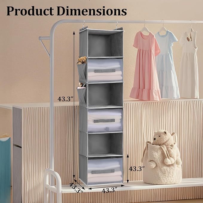 6-Tier Hanging Closet Organizer with 3 Drawers and Side Pockets – Multi-Functional Storage for Shoes, Belts, Purses, and Clothing