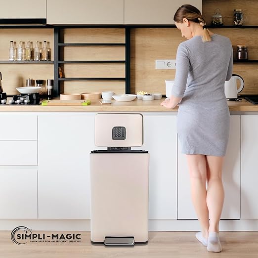 50 Liter / 13.2 Gallon Soft-Close, Smudge Resistant Trash Can with Foot Pedal and Built in Filter- White Color