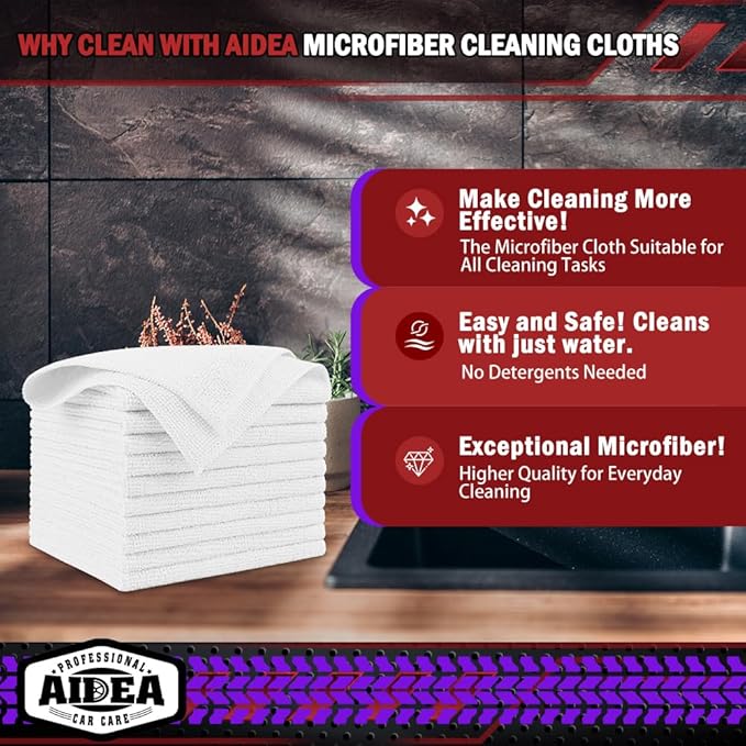 AIDEA Microfiber Cleaning Cloth White 10PK, Microfiber Towels for Cars, Premium Car Cloths, Dusting Cloth Lint Free Cleaning Rags for SUVs, House, Kitchen, Window, Workshops,12×12"