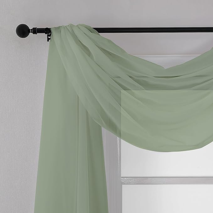 Chyhomenyc Extra Long Sage Green Sheer Curtains 144 inch 2 Panels, Translucent Backdrop Window Scarf Drapes for Canopy Bed/Wedding/Living Room/Anniversary, 12FT Length, Each 59Wx144L in, 2PCS