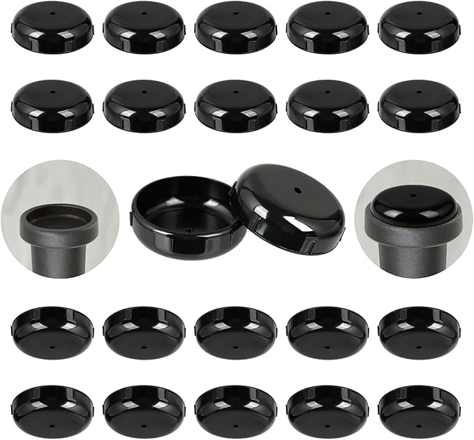 Wrought Iron Patio Furniture Feet Caps - Furnigear 1-1/2" Round Plastic Outdoor Chair Leg Caps, Floor Protectors for Metal Chairs & Tables, Patio Furniture Replacement Rubber Feet (24 Pack, Black)