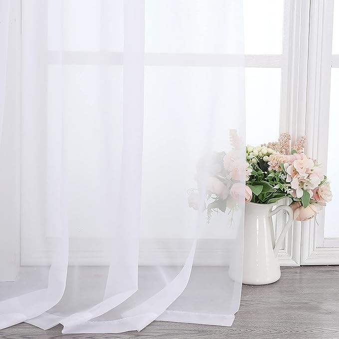 Chyhomenyc Extra Long White Sheer Curtains 120 Inches Long 2 Panels Set, Voile Window Drapes for Wedding Arch/Birthday Party/Hallway Window Guest Room, Each 42Wx120L in, 10FT, Set of 2, White