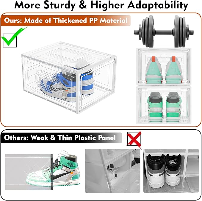 10 Pack Thicken Shoe Organizer Stackable,Upgraded Sturdy Shoe Storage Box with Magnetic Door,Shoe Containers For Sneaker Display,Hat Organizer,White